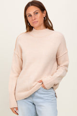 Cream Mock Neck Contrast Seam Sweater