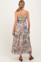 Lavender Tropical Floral Sash Tie Maternity Maxi Dress