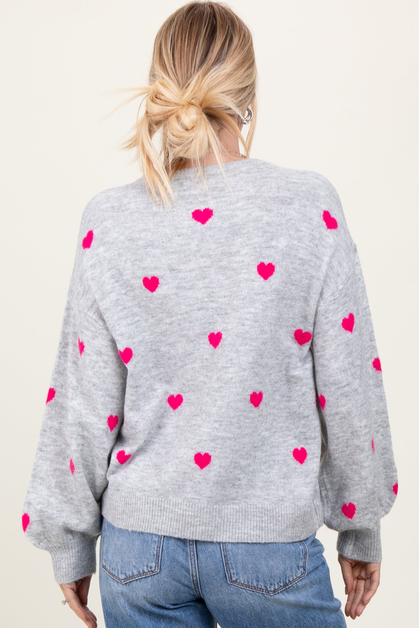 Heather Grey Heart Print Oversized Sweater