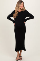 Black Ribbed Knit Bow Back Maternity Maxi Dress