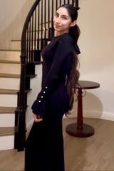 Black Ribbed Knit Bow Back Maxi Dress