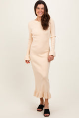 Light Yellow Ribbed Knit Bow Back Maxi Dress