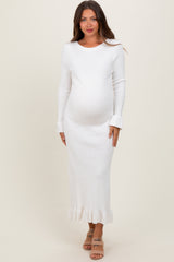 Ivory Ribbed Knit Bow Back Maternity Maxi Dress