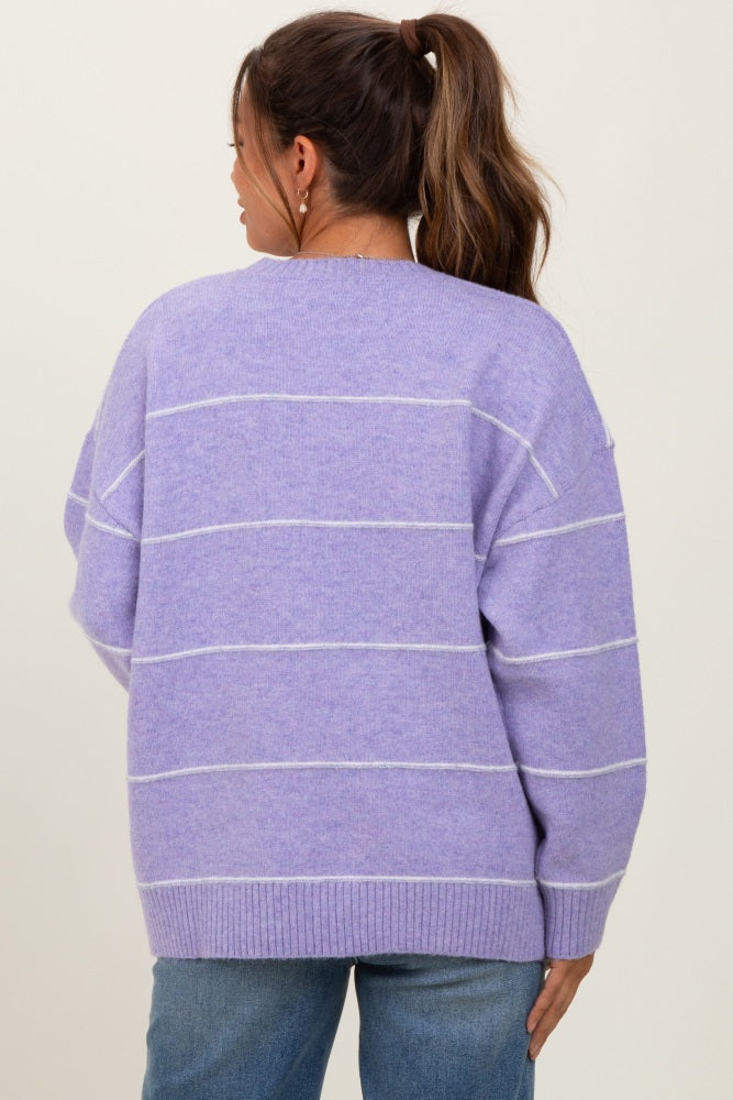 Lavender Striped Drop Shoulder Maternity Sweater