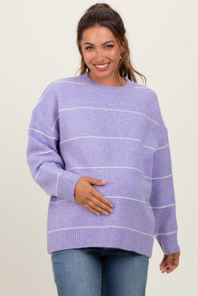 Lavender Striped Drop Shoulder Maternity Sweater