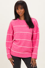 Pink Striped Drop Shoulder Maternity Sweater