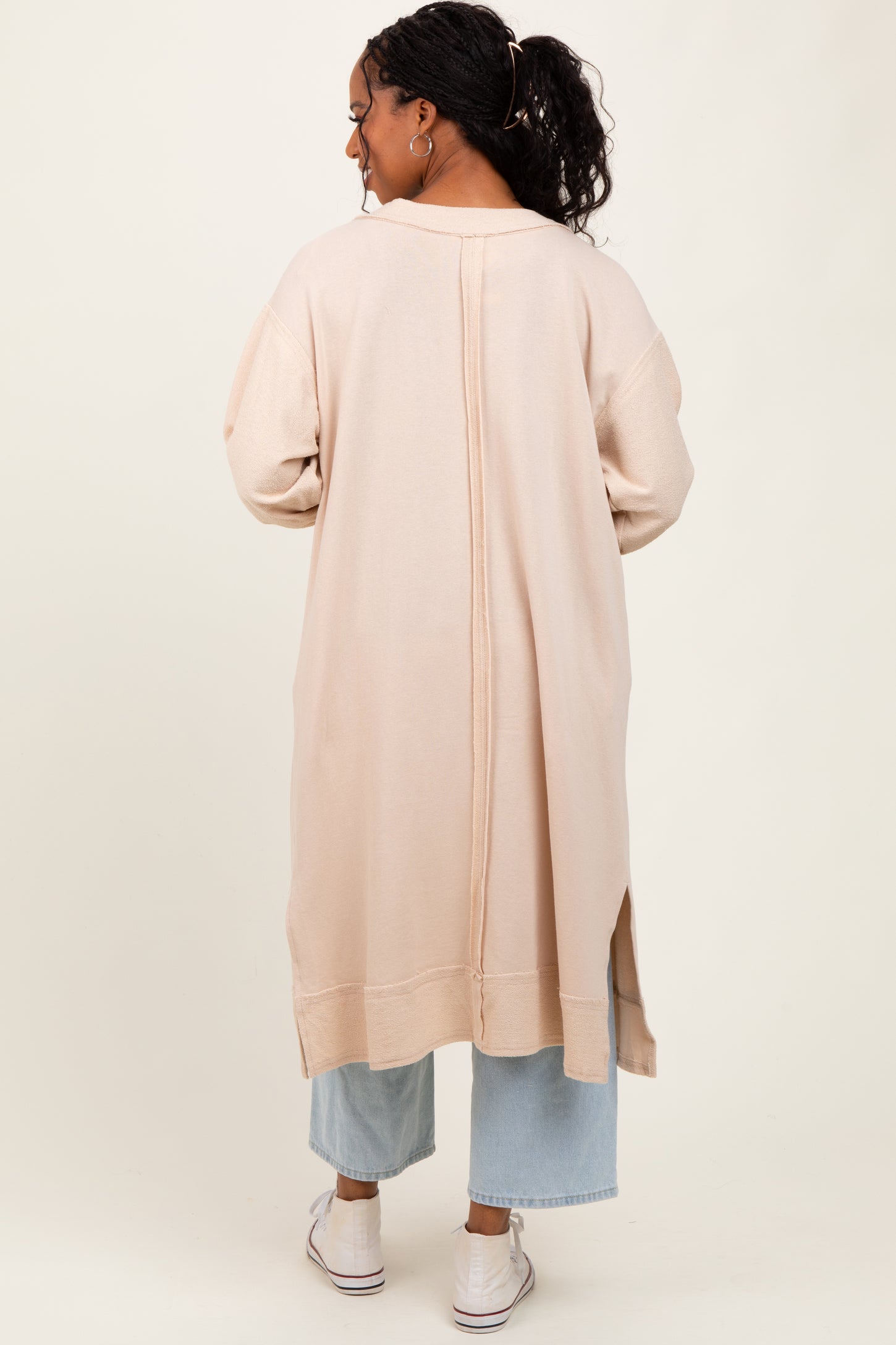 Cream Button Down Long Cardigan