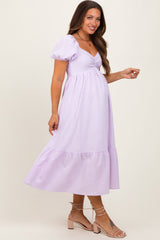 Lavender Sweetheart Stripe Smocked Back Maternity Midi Dress