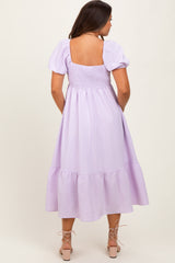 Lavender Sweetheart Stripe Smocked Back Maternity Midi Dress