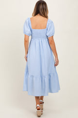Light Blue Sweetheart Stripe Smocked Back Midi Dress
