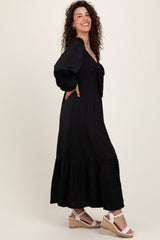 Black Bow Satin Maxi Dress