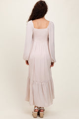 Beige Bow Satin Maxi Dress