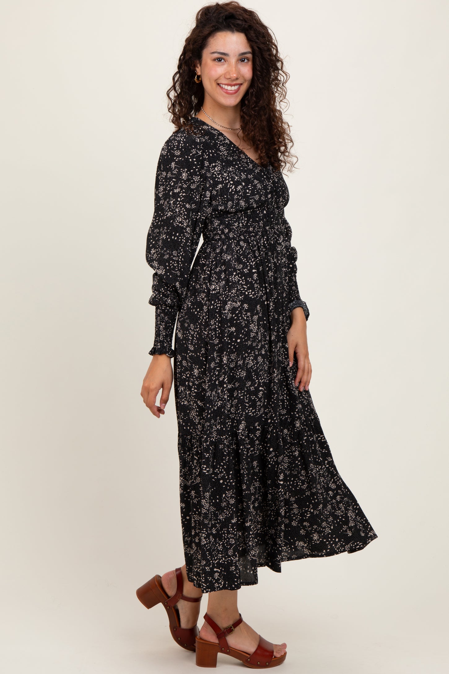 Black Floral Button Maxi Dress