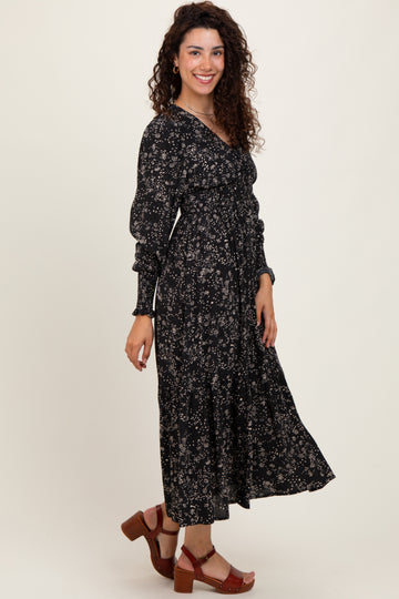Black Floral Button Maxi Dress