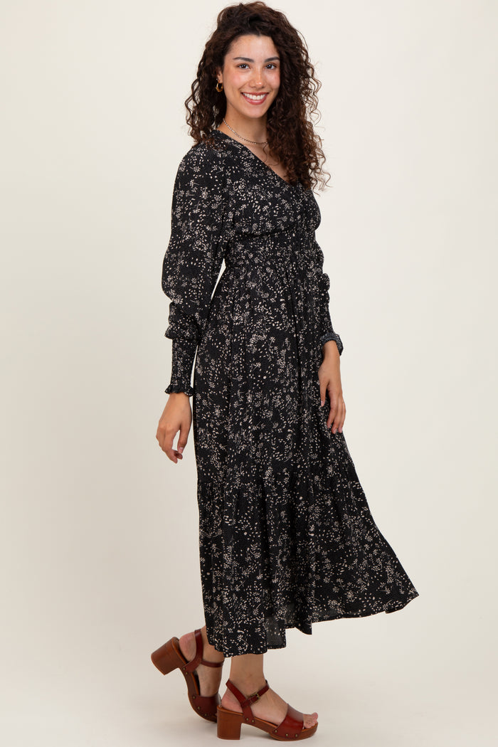 Black Floral Button Maxi Dress