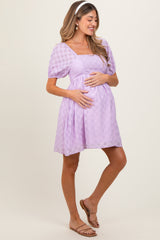 Lavender Smocked Back Textured Babydoll Maternity Mini Dress