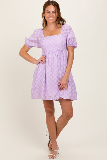 Lavender Smocked Back Textured Babydoll Mini Dress