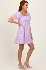Lavender Smocked Back Textured Babydoll Mini Dress