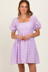 Lavender Smocked Back Textured Babydoll Mini Dress