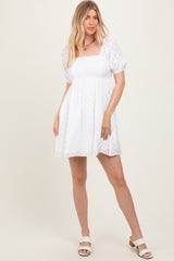 White Smocked Back Textured Babydoll Mini Dress