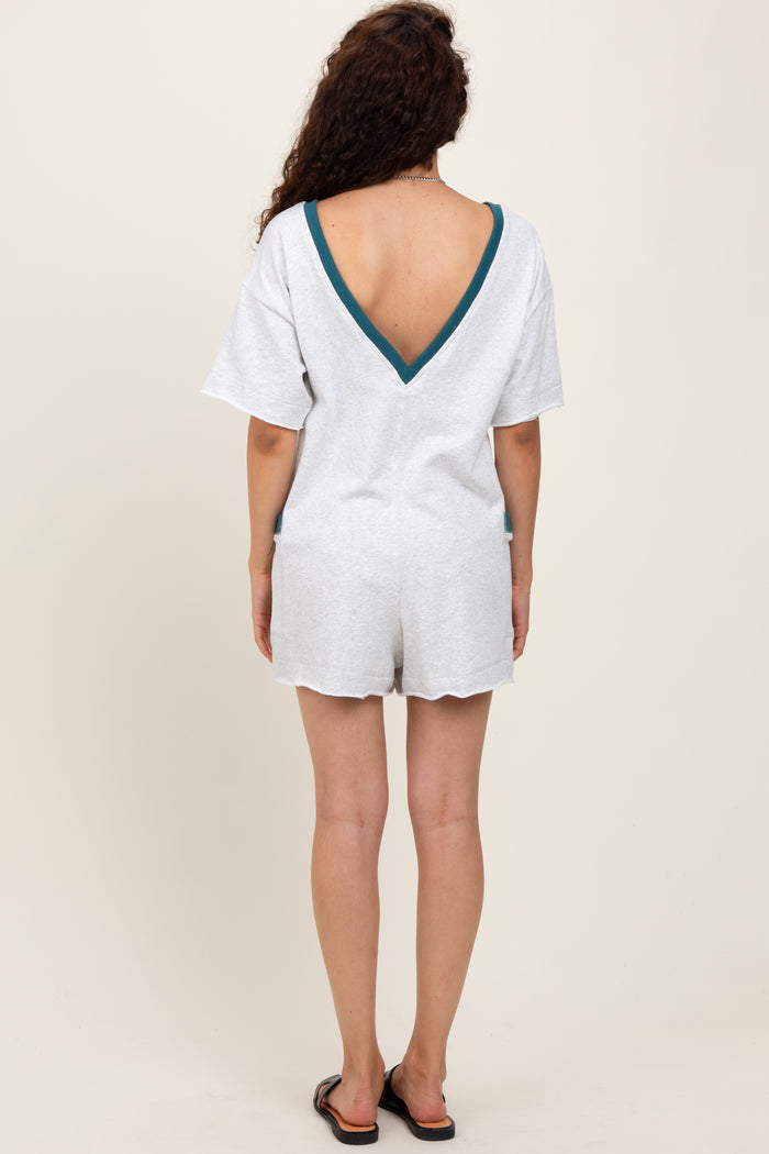 Heather Grey Cotton Terry Contrast Band Short Romper