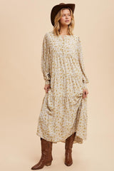 Yellow Printed Tiered Maternity Maxi Dress