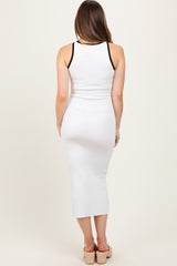 White Knit Contrast Trim Maternity Midi Dress