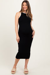 Black Knit Contrast Trim Maternity Midi Dress
