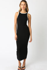 Black Knit Contrast Trim Maternity Midi Dress