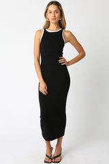 Black Knit Contrast Trim Midi Dress