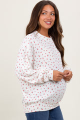 Ivory Floral Ribbed Knit Oversized Maternity Pullover Top