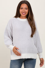 Grey Ribbed Balloon Sleeve Maternity Sweater