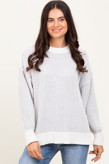 Grey Ribbed Balloon Sleeve Sweater