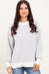 Grey Ribbed Balloon Sleeve Sweater