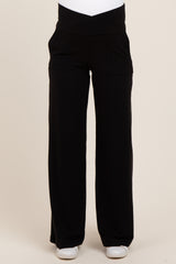 Black Crossover Waist Active Wide Leg Maternity Pant