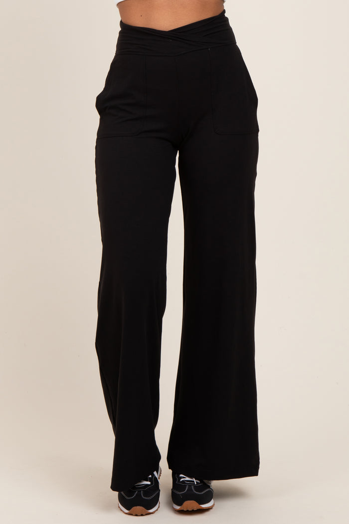 Black Crossover Waist Active Wide Leg Pant