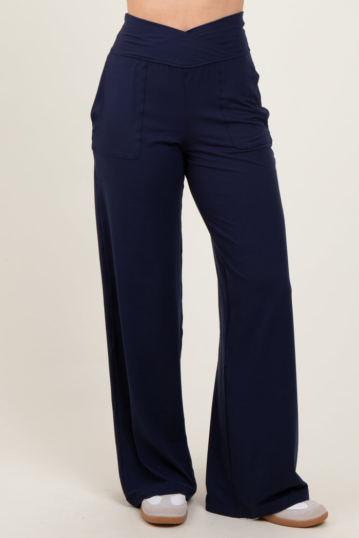 Black Crossover Waist Active Wide Leg Pant