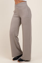 Light Taupe Crossover Waist Active Wide Leg Pant