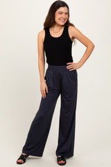 Charcoal Basic Wide Leg Pocketed Pants