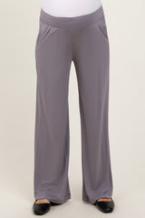 Mocha Basic Wide Leg Pocketed Maternity Pants