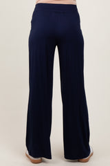 Navy Basic Wide Leg Pocketed Maternity Pants