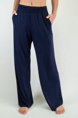 Navy Basic Wide Leg Pocketed Pants