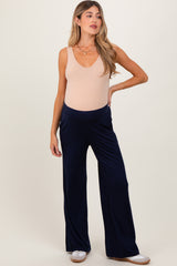 Navy Basic Wide Leg Pocketed Maternity Pants