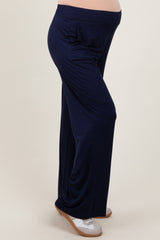 Navy Basic Wide Leg Pocketed Maternity Pants