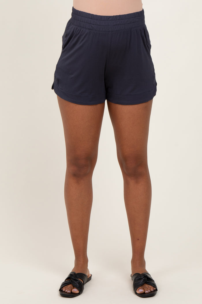 Charcoal Basic Rounded Hem Maternity Shorts