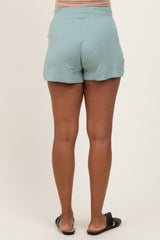Light Olive Basic Rounded Hem Maternity Shorts
