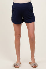 Navy Basic Rounded Hem Maternity Shorts