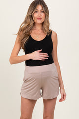 Beige Basic Rounded Hem Maternity Shorts