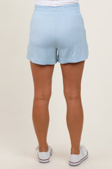 Light Blue Basic Rounded Hem Maternity Shorts