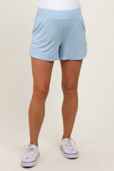 Light Blue Basic Rounded Hem Maternity Shorts